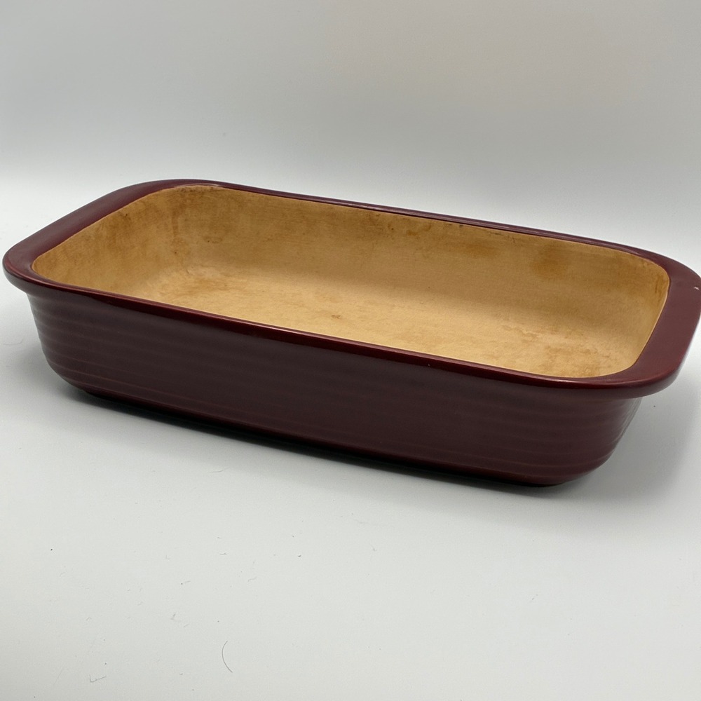 Pampered Chef Rectangular Baker Maroon Stoneware 2 Qt 7x11 Glazed Casserole Dish